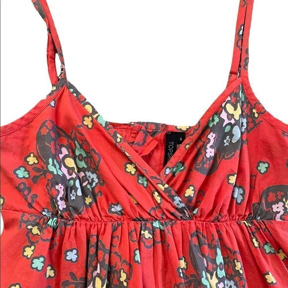 TOPSHOP Flowy Floral Tank Top Orange / Red Size 8 - Picture 7 of 10